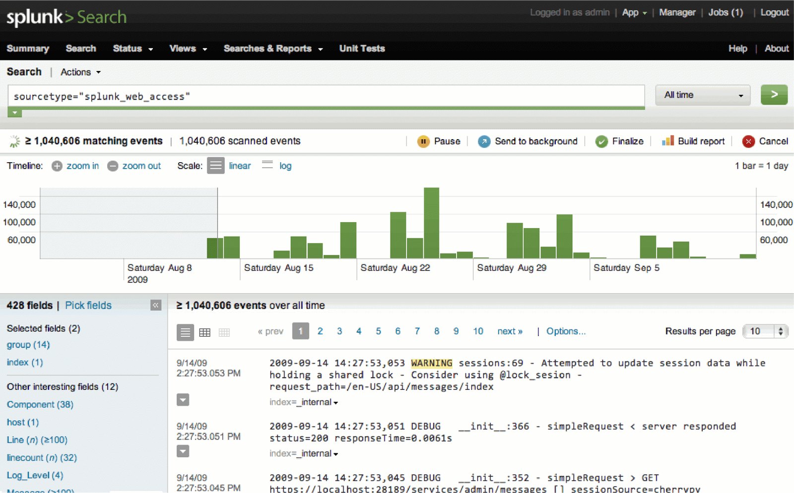 Splunk 4.0, the main search interface