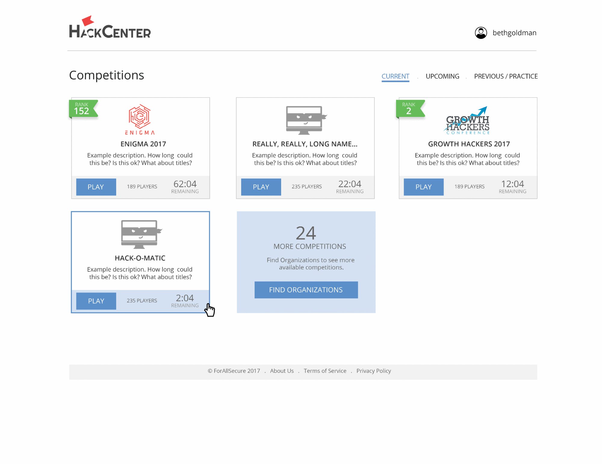 Hacking Competition UX: All competitions