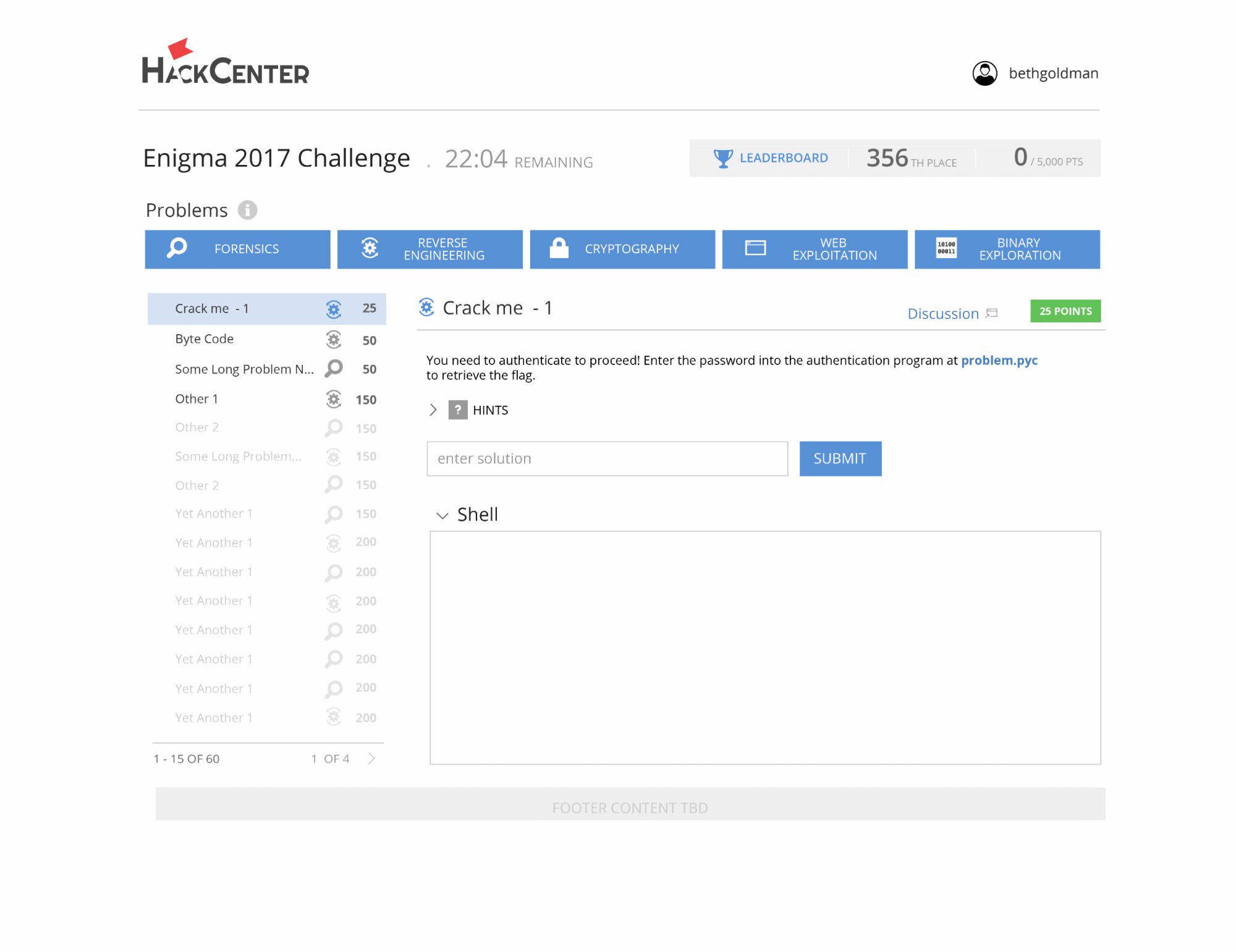 Hacking Competition UX: Competition details