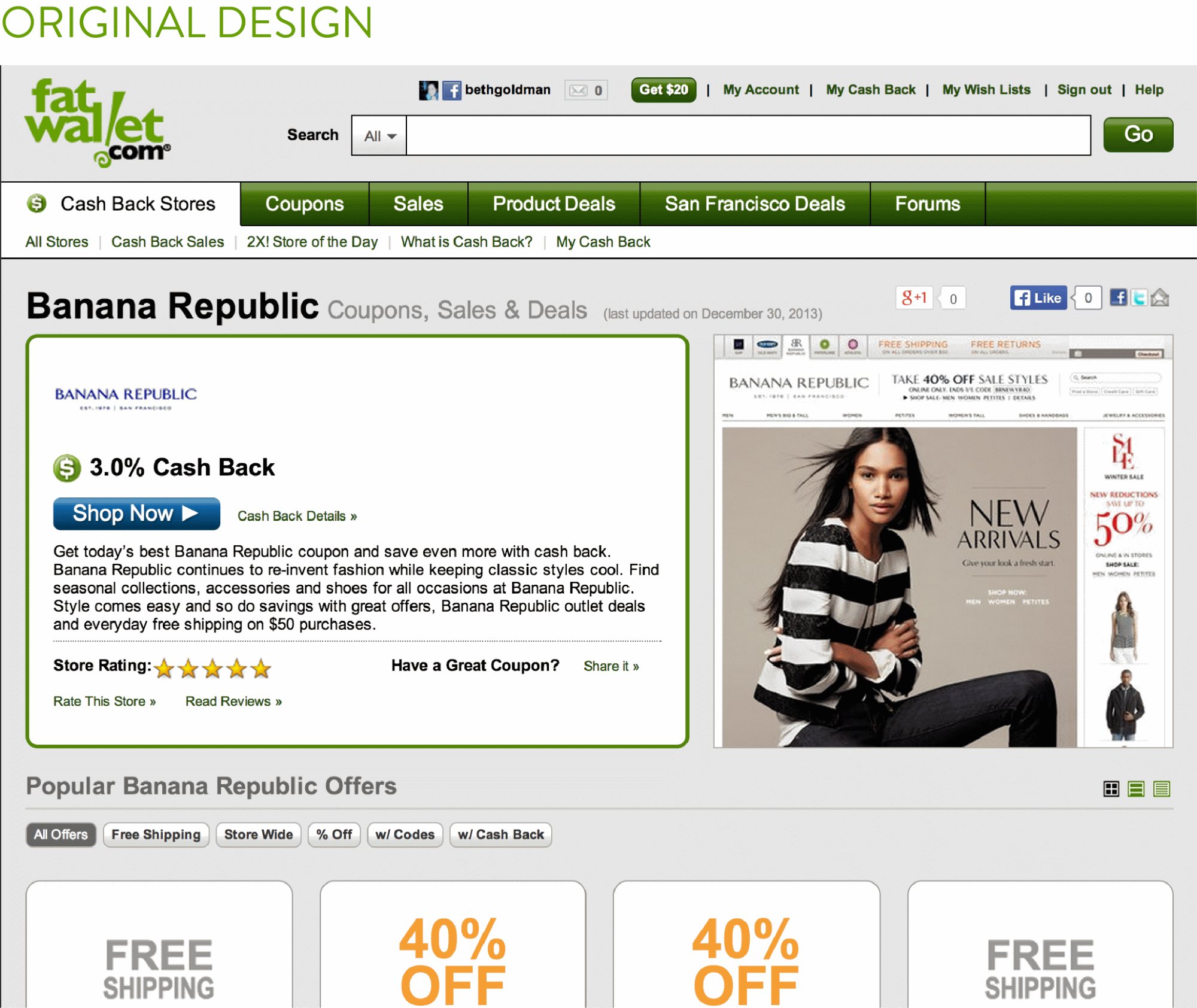 Store page and deal tile: Original design
