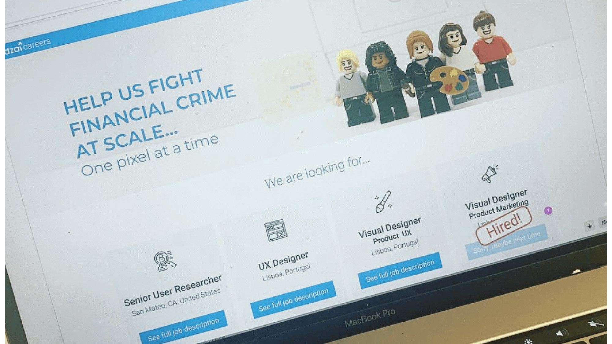 The UX recruiting section of the Feedzai website